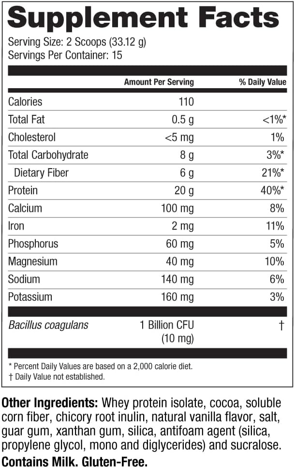 Celebrate Vitamins Rebuild Protein Powder with Probiotics &amp Prebiotics - 20g Whey Isolate Protein High Fiber for Post Bariatric Surgery Patients - Chocolate (15 Servings)
