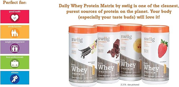 swiig Premium Daily Whey Protein Matrix Strawberry 2.2 lb – 20g Protein Gluten-Free Non-GMO No Fillers No Artificial Flavors Enhanced with Amino Acids for Muscle Recovery All Natural Formula