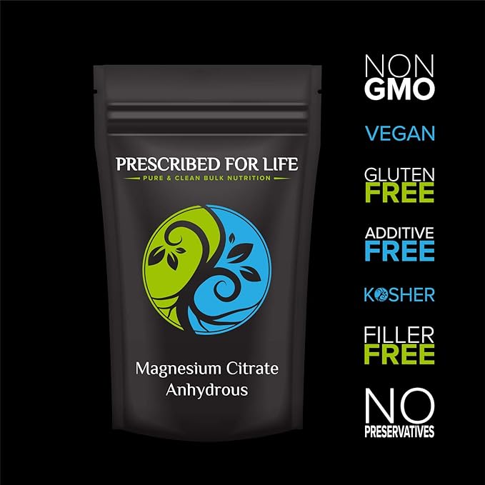 Prescribed for Life Magnesium Citrate Anhydrous Natural USP TriMagnesium Citrate Water Soluble Powde 16% Mg (10kg)
