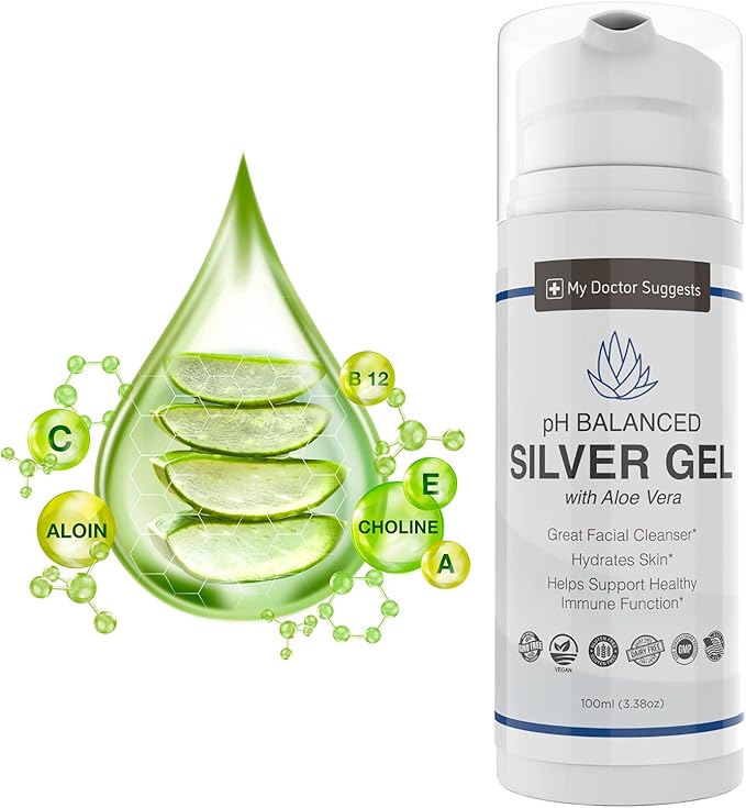 Colloidal Silver Gel Burn and Wound Care with Aloe Vera - 30ppm pH Balanced Formula Helps Soothe Burns Sores &amp Eczema - Structured Silver - Made in USA (3.38 oz)