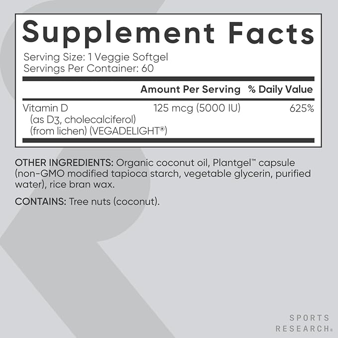 Sports Research® Vegan Supplements Pack - Vegan Vitamin D3 5000iu + Vegan Omega-3 Fish Oil Alternative + Daily Probiotics with Prebiotics 60 Billion CFU