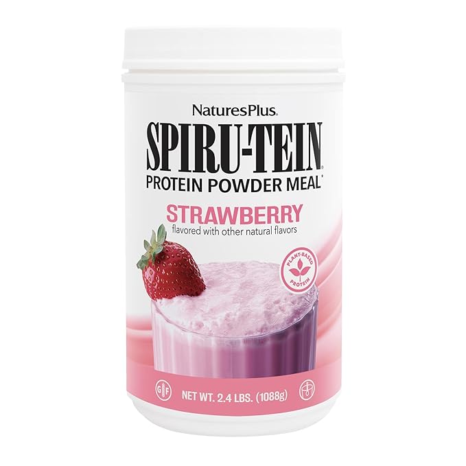 NaturesPlus SPIRU-TEIN Strawberry - 2.4 lb - Plant-Based Protein Shake - Non-GMO Vegetarian Gluten Free - 32 Servings
