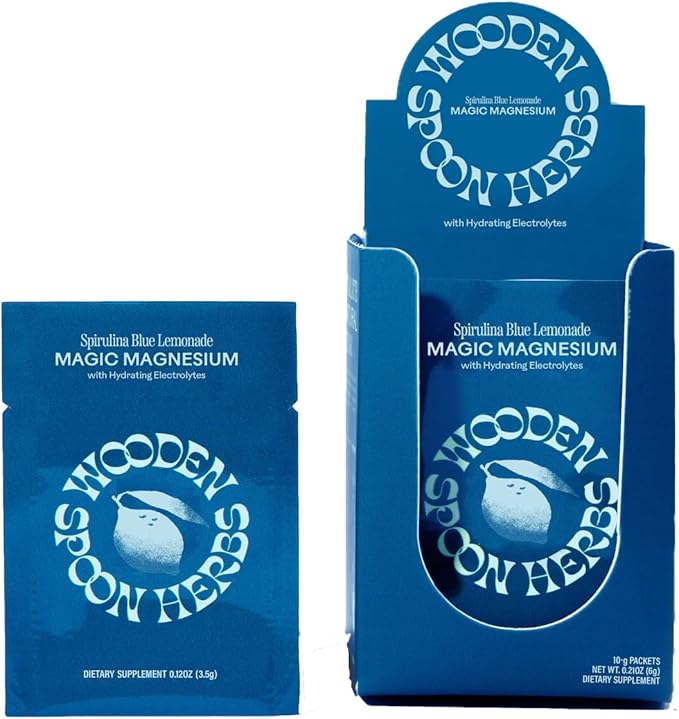 Wooden Spoon Herbs Magic Magnesium Citrate Sachets Drink Mix (Blue Lemonade) | 200mg Sea-Sourced Magnesium | Digestive Regularity Hydration &amp Electrolyte Support | 10 Single-Serve Packets Vegan