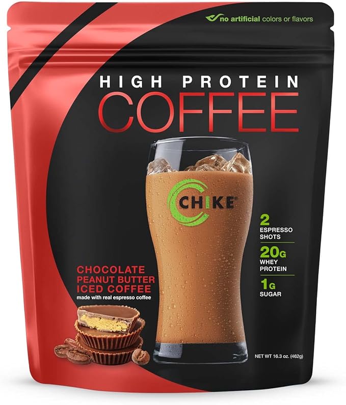 Chike Chocolate Peanut Butter High Protein Iced Coffee 20 G Protein 2 Shots Espresso 1 G Sugar Keto Friendly and Gluten Free 14 Servings (16.3 Ounce)