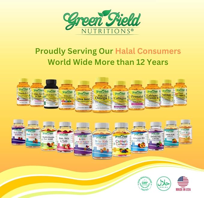 Greenfield Nutritions - Halal Biotin Gummies Vitamin for Hair Skin and Nails Supports Fat Metabolism Hair Growth Strong Nails &amp Clear Skin Gelatin Free Non-GMO and Gluten Free - 90 Gummies