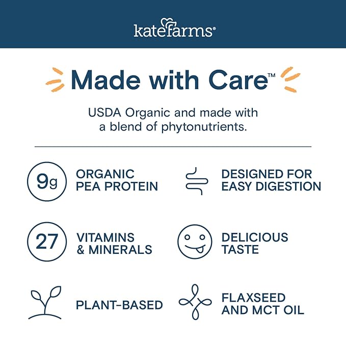 KATE FARMS Organic Pediatric Peptide 1.0 Formula Vanilla Sole-Source Hydrolyzed Plant-Based Nutrition for Oral or Tube Feeding 8.45 oz (12 pack)