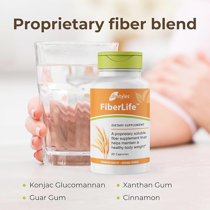 Lifestyles FiberLife Supplement – Soluble Fiber for Digestive Health &amp Cholesterol Support with Konjac Guar Gum Xanthan Gum and Cinnamon – Made in Canada – 60 Capsules (60 Capsules (Pack of 1))