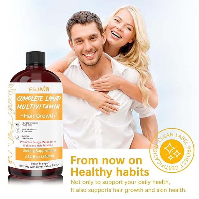 Hair Growth Liquid Multivitamin | Biotin for Hair Growth Supplement | Clinically Tested in Women for Thicker Hair &amp Facial Wrinkle | Skin Care | Ages 18+ | 8.11 Fl Oz
