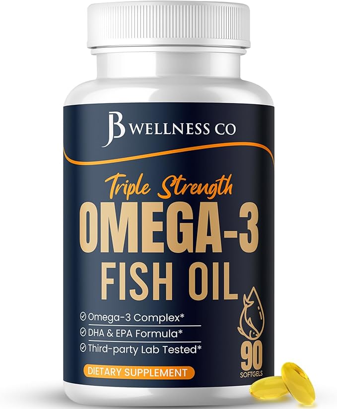 Triple Strength Omega 3 Fish Oil 3750 mg - EPA &amp DHA - Over 3000mg Omega-3 Fatty Acids - 1350mg EPA + 900mg DHA - Best Essential Fatty Acids Burpless Fish Oil - 90 Count