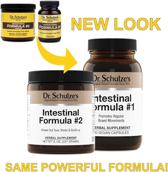 Dr. Schulze's Intestinal Formula #2 (8 Ounces) and Intestinal Formula #1 Capsules (90 Capsules) - Organic Herbal Supplements