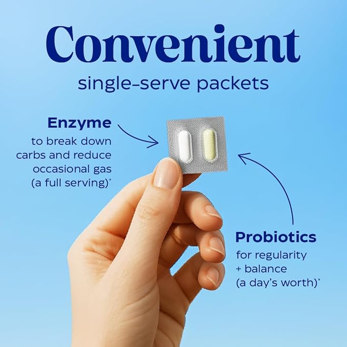 Enzymedica Dinner Duo for Gas &amp Bloating – Probiotics + Digestive Enzyme Packets for Occasional Gas 30B CFU of 7 Live Strains Vegetarian – 30 Daily Packs