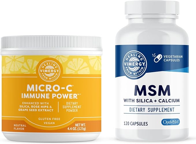 Vimergy Skin Potion Kit – Micro-C Immune Power(TM) (125g) and MSM (120 Capsules) – Skin Hair &amp Nail Support + Collagen + Immunity – Vegan Paleo Gluten-Free Kosher – Pure Potent Daily Suppleme