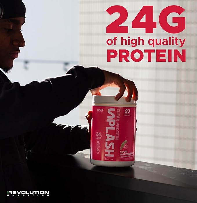 Revolution Nutrition Splash Clear Protein Clear Whey Protein Powder Juice-Type Protein Candy Flavour Collagen 24g Protein Zero Sugar Zero Carb 667g 23 Servings (Sour Cherry 1.47 Pound)