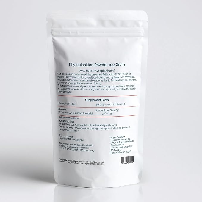 Marine Phytoplankton Supplement Superfood Rich in Omega-3 and Essential Nutrients (100 Grams)