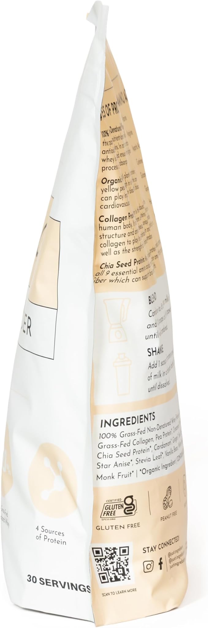 JUST INGREDIENTS Chai Protein Powder – 30-Serving Blend with 100% Grass-Fed Whey &amp Organic Plant Proteins – Warm Spice Flavor with Cinnamon Ginger &amp Cardamom – Supports Muscle Recovery Energ