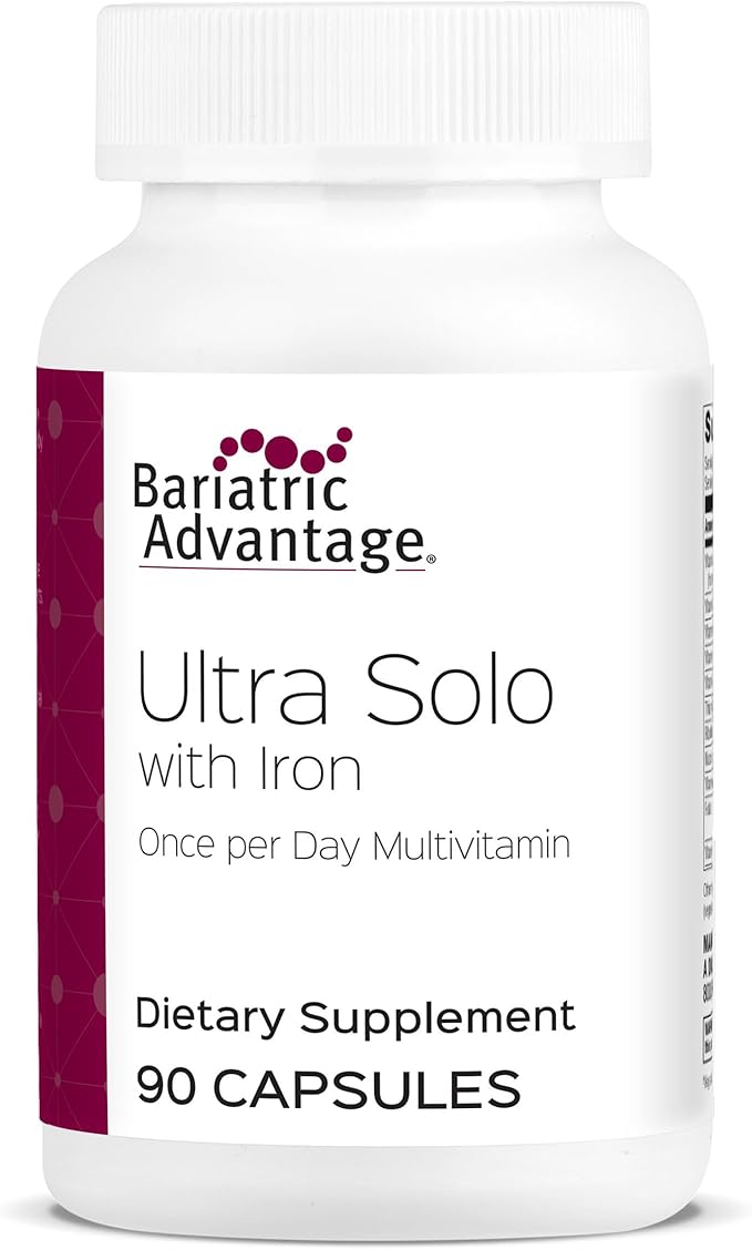 Bariatric Advantage Ultra Solo with Iron - Once-Per-Day Daily Multivitamin - for Bariatric Patients - with Thiamin Vitamin A &amp More - Gluten Free - 90 Capsules