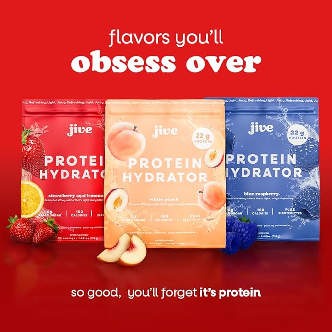 Jive Clear Protein Powder - 22g Grass-Fed Whey Isolate 25 Servings - Strawberry Acai Lemonade - 895mg of Electrolytes - Zero Added Sugar - Clear Drink Protein Water &amp Juice