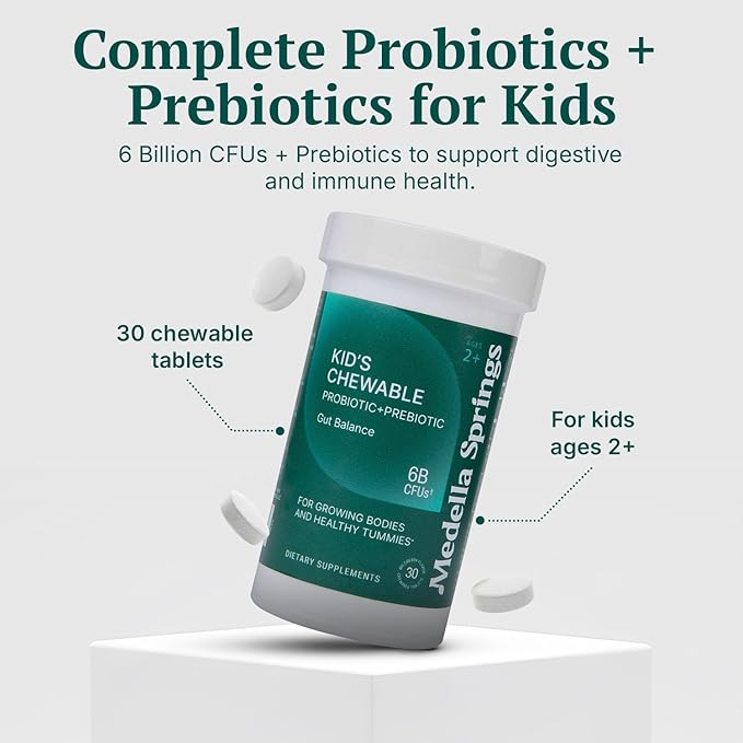 Probiotics for Kids + Prebiotics to Support Digestive Health - 6 Billion+ CFUs of Kids Prebiotic and Probiotic to Help Support Immunity &amp Digestion - Made in the USA 30 Probiotic Chewables