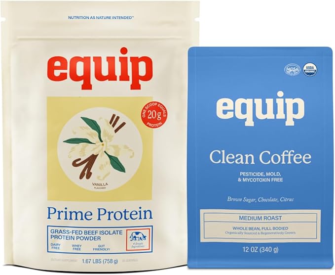 Equip Foods Prime Protein Powder Vanilla &amp Gold Standard Clean Coffee