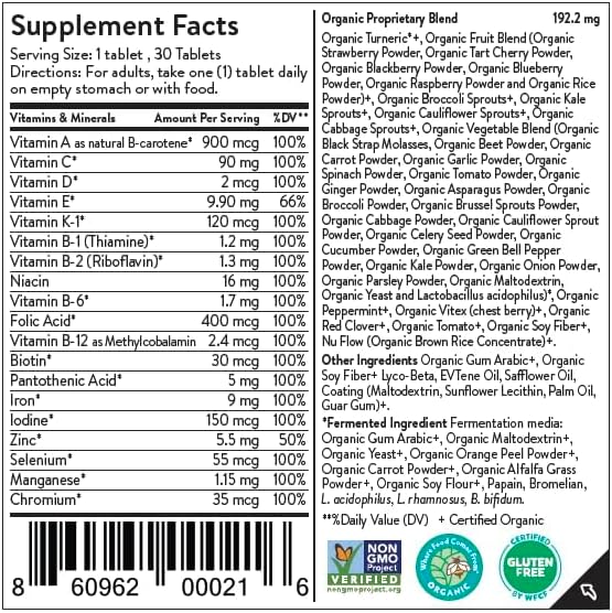 Movita Women’s Daily Multivitamin - Organic Fermented Whole Foods for Enhanced Energy Immunity &amp Vitality - Vegan Gluten-Free Non-GMO - 30-Day Supply (Glass Bottle)
