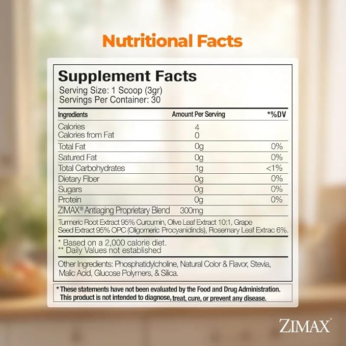 ZIMAX Super ANTIOXIDANT - 100% Natural - High Absorption Curcumin Rosemary Extract Grape Seed Extract Olive Leaf Extract ORAC 3451770 (Canister) 90 Grams (1-Pack)