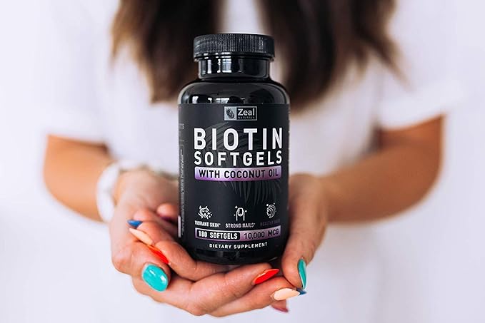 Zeal Naturals Biotin with Coconut Oil for Hair 10000mcg (180 Softgels) Supplement - Biotin Pills for Hair Skin and Nails Vitamins for Women Capsules for Men Hair Growth 6 mo Supply