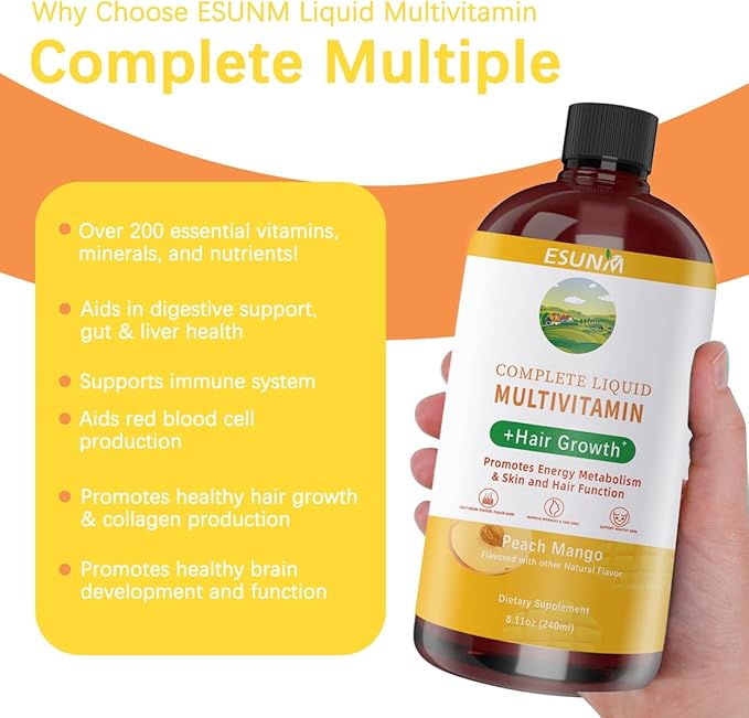 Complete Liquid Multivitamin + Hair Growth Promotes Energy Metabolism&amp Skin and Hair Function| Vitamin C D | B Vitamins | Help to Thicker Hair Wrinkles Fine Lines Skin Care