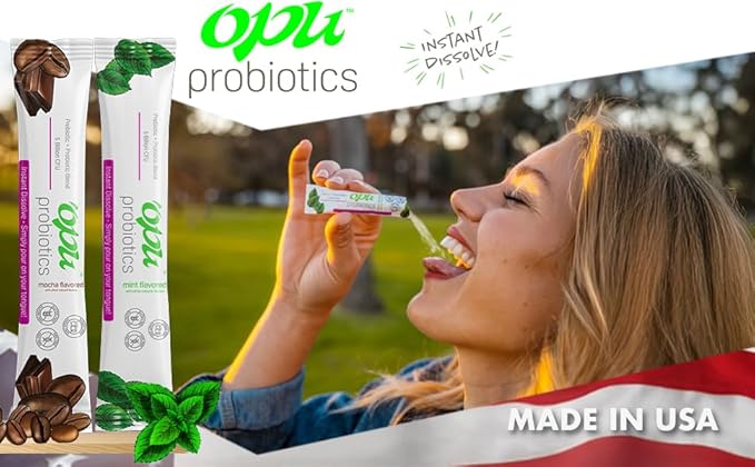 'Opu Probiotics Mocha Instant-Dissolve - One Month Supply - 5 Billion CFU's - Men Women &amp Children w/Prebiotics Sugar Free Gluten Free Non GMO