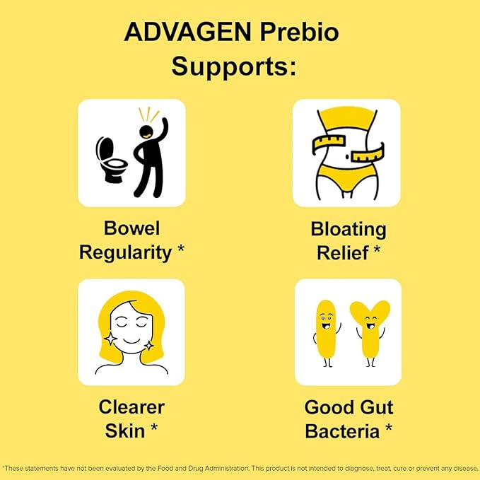 ADVAGEN Prebio Fiber Supplement Powder Unflavored - Soluble Prebiotic Fiber Powder Unflavored On The Go Packets Non GMO Supports Gut Health Bloating &amp Constipation Relief for Women Men 30 Serv