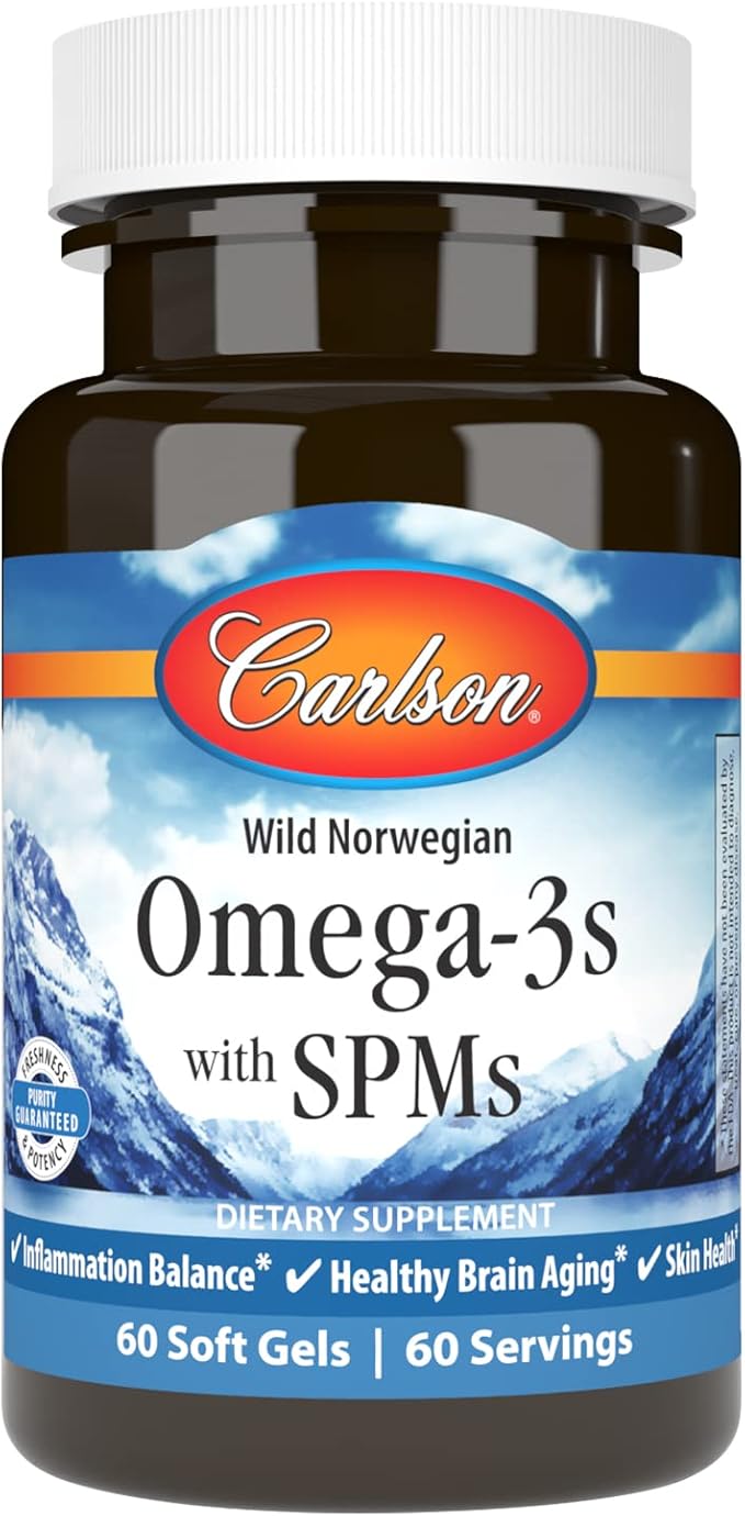 Carlson - Omega-3s with SPMs Phospholipid Omega-3s Pro-Resolving Mediators (PRMs) Healthy Brain Aging Cellular Support 60 Soft Gels