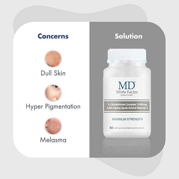 MD White Factor - Glutathione Supplement with Effective Antioxidants Vitamin C &amp Lipoic Acid | (60 Capsules)