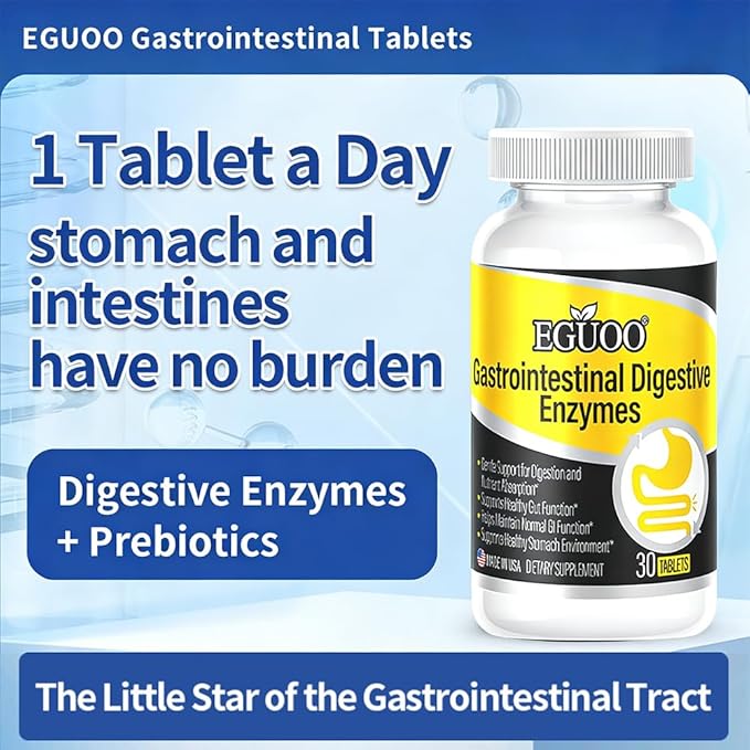 Gastrointestinal Digestive Enzymes Multi-Prebiotic Complex with Plant Extracts 30 Tablets Dietary Supplement for Gut Health and Digestion Support