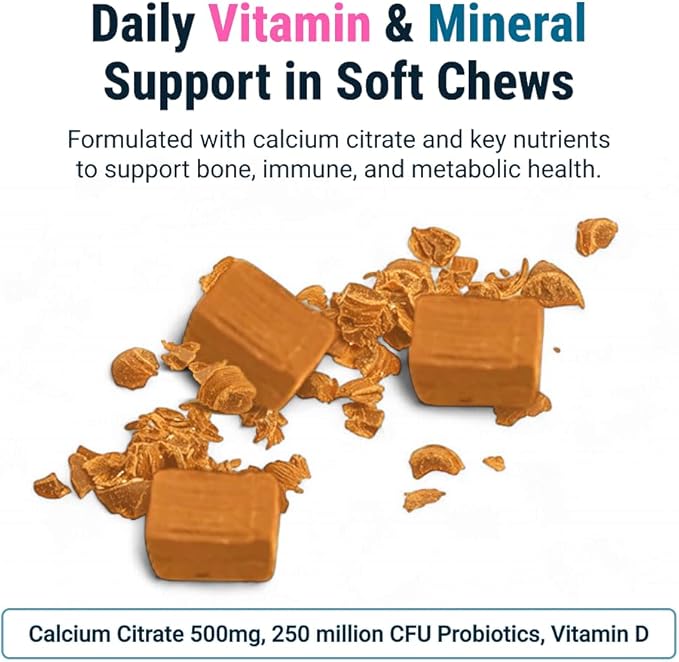BariatricPal Sugar-Free Calcium Citrate Soft Chews | 500mg with Vitamin D &amp Probiotics | Orange Creamsicle | 90 Count (1 Month Supply)