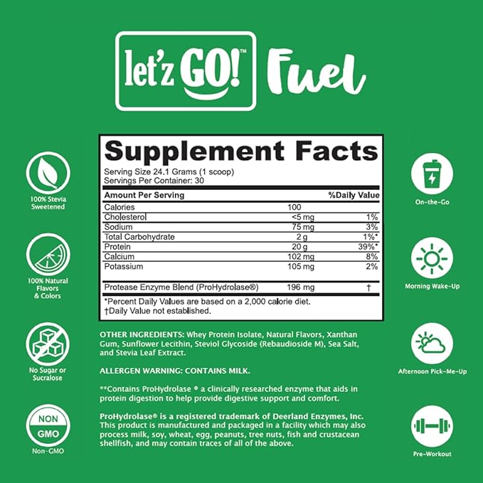 Let’z Go Premium Whey Isolate Protein Powder with Digestive Enzymes – Vanilla 2 lb (30 Servings) – No Sugar Keto &amp GLP-1 Friendly Diabetic Friendly Supports Satiety Stevia Sweetened Gluten-F