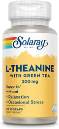 SOLARAY L-Theanine 200mg with Green Tea - Healthy Mood Relaxation and Occasional Stress Support - Lab Verified Vegan Gluten Free - 90 Servings 90 VegCaps