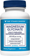 The Vitamin Shoppe Magnesium Glycinate 400 MG - Muscle Relaxation Bone Health &amp Calm Support Gentle on Stomach (135 Tablets)