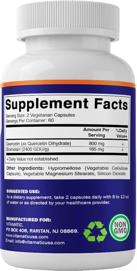 Vitamatic Quercetin with Bromelain – 120 Vegetarian Capsules - 2 Pack
