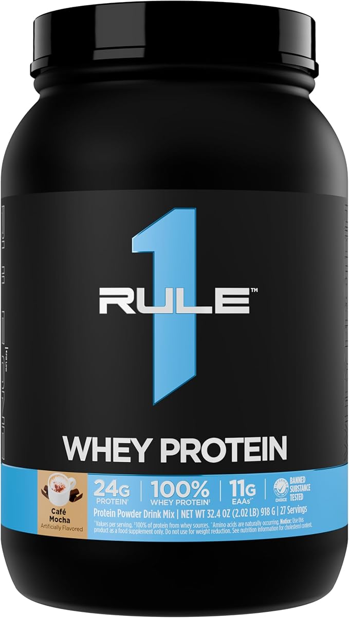 Rule 1 Whey Protein – 24g Fast-Acting Protein from All-Whey Sources with Naturally Occurring EAAs &amp BCAAs for Workout Recovery or Anytime Use (2 Pounds* Café Mocha)