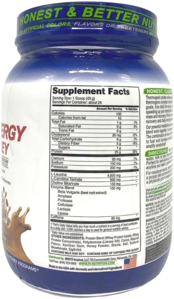 Performance Inspired Nutrition Ripped Whey Protein – 25G Protein – 4G Leucine – L-Carnitine – Green Tea Extract – Mocha – 2.25 lbs
