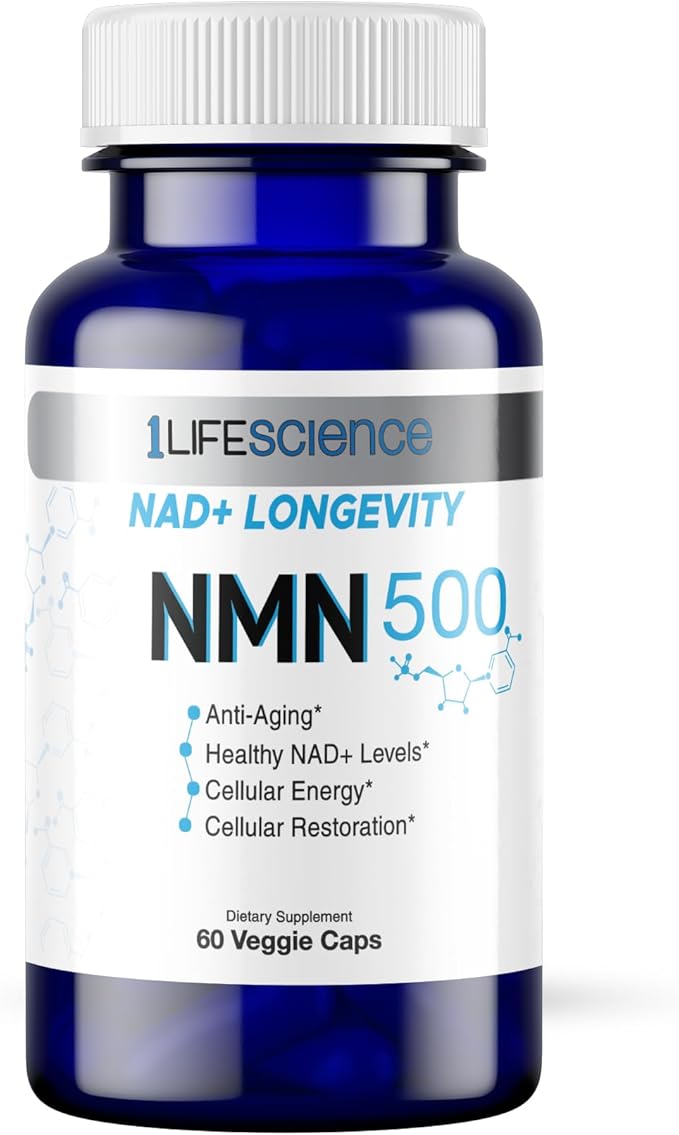 1LifeScience NMN500 Nicotinamide Mononucleotide Supplement – 500mg per Serving – NAD+ Longevity &amp Cellular Energy Support – cGMP Made in USA – 60 Veg Capsules