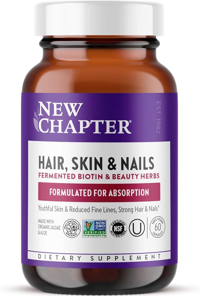 New Chapter Biotin Supplement Vegan Hair Skin and Nails Vitamins with Fermented Biotin + Astaxanthin - 60 Count
