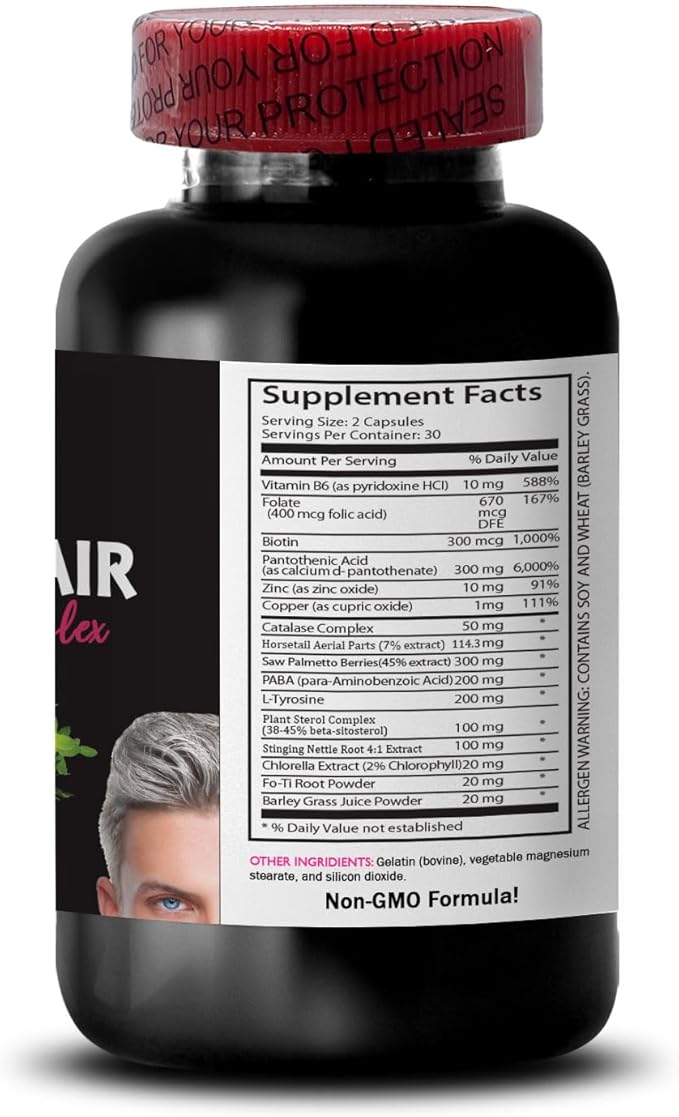 Biotin - GRAY HAIR REVERSE - Color restoration Youthful hair Hair enrichment Stinging Nettle Root Luminous hair Restore vibrancy Natural shade Glossy hair Fresh vibrancy 3 Bottles 180 Caps