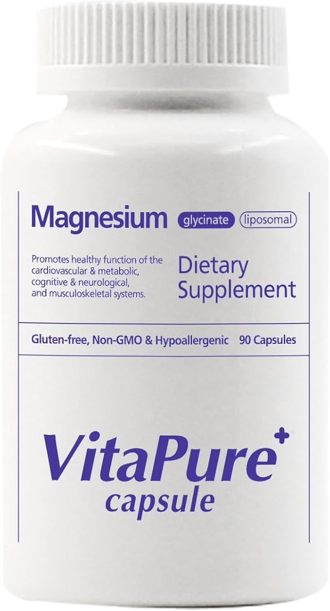 Vitapure+ Capsules Magnesium (Glycinateliposomal) - Supplement to Support Stress Relief Sleep Heart Health Nerves Muscles and Metabolism* - with Magnesium Glycinate - 90 Capsules
