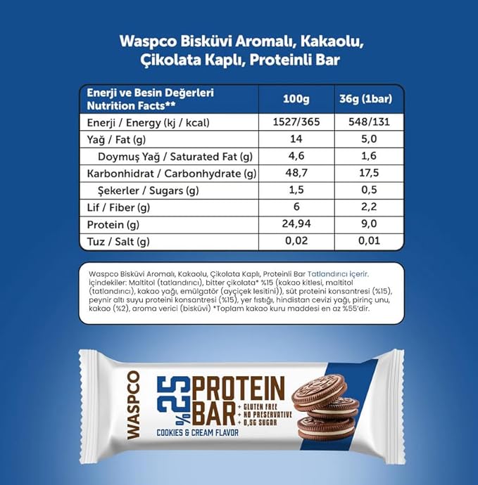 (12 Count) Protein Bars COOKIES AND CREAM Gluten Free with 9g Protein and 0.5g Sugar36 G