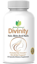 Divinity Hair Skin and Nails 60 Capsules 5000 mcg Biotin P-amino Benzoic Acid Horsetail extract Fo-Ti Bamboo extract Stinging Nettle Chinese Peony Spirulina Saw palmetto
