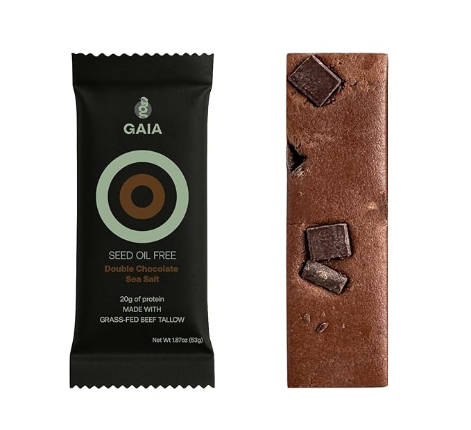 Gaia Foods Protein Bar Double Chocolate Sea Salt Protein Bar Pack of 12 Protein Bars | 20g of Protein | Seed Oil Free | Soy Free | High Protein