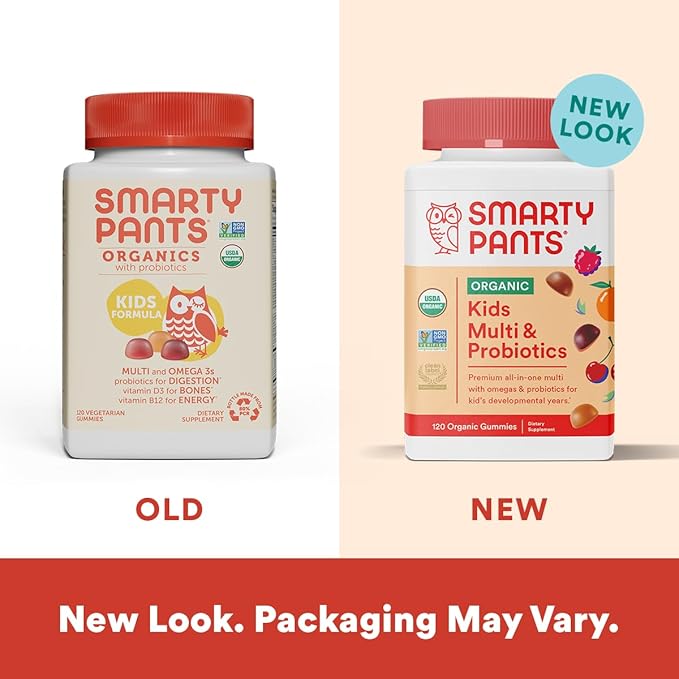 SmartyPants Kids Multivitamin Gummies Bundle: Organic Probiotics Omega 3 Vitamins D3 C B12 B6 A K &amp Zinc Immune Support Sugar Free Strawberry Banana 164 Count