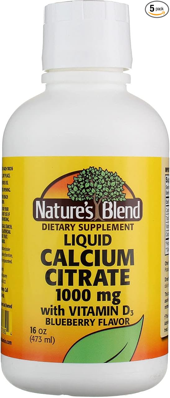 Nature's Blend Calcium Citrate with D3 Blueberry Flavored Liquid 16 oz Each (Pack of 5)