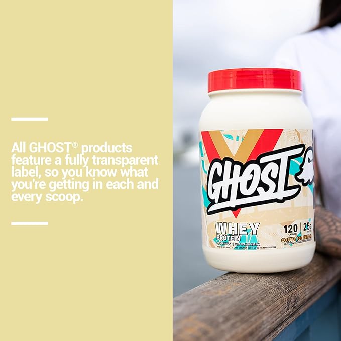 GHOST Whey Protein Powder Coffee Ice Cream - 2LB 25G of Protein - Whey Protein Blend - ­Post Workout Fitness &amp Nutrition Shakes Smoothies Baking &amp Cooking - Soy &amp Gluten-Free