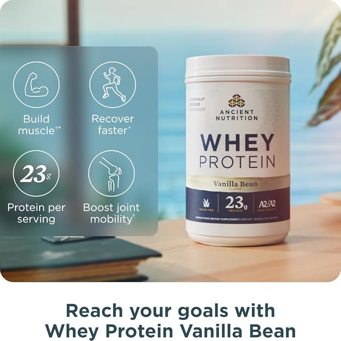 Ancient Nutrition Grass-fed Whey Protein Powder Vanilla Bean 20 Servings + Grass-fed Whey + Fat Loss Protein Powder Vanilla Cinnamon 18 Servings
